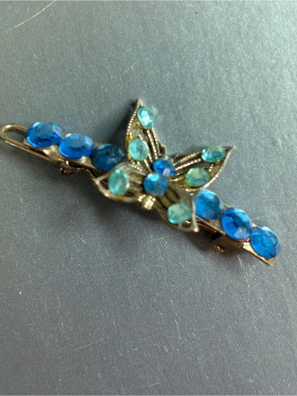 Vintage Blue Butterfly Rhinestone Hair Clip - Hair Accessories